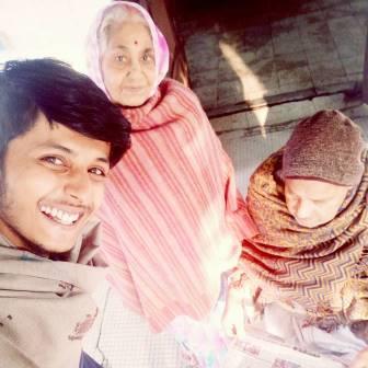 Anubhav Dubey with grand mother and father